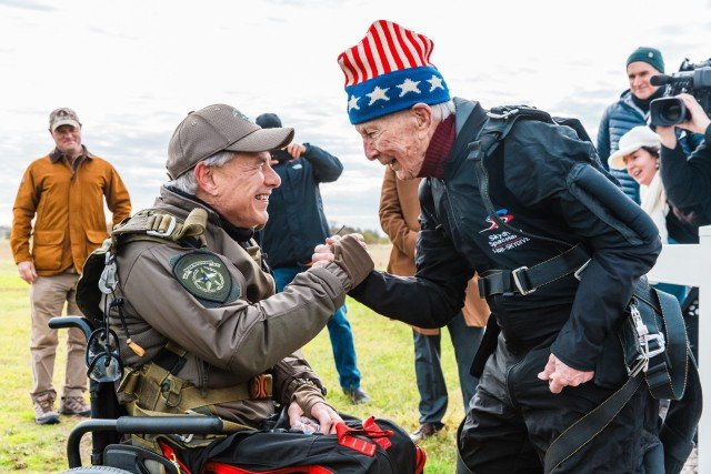 Texas Governor Greg Abbott Takes First Skydive with 106-Year-Old WWII Veteran to Honor Military Service
