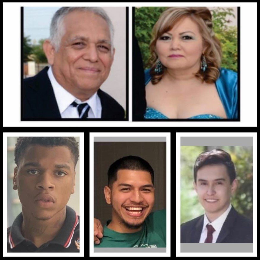 Victims: Clockwise from top left are Ramiro Reyes, 65; Rosalva Reyes, 63; Gonzalo Andrew Gonzalez, 22; Jonathan Jimenez, 20; and 19-year-old Ryan McGowan.