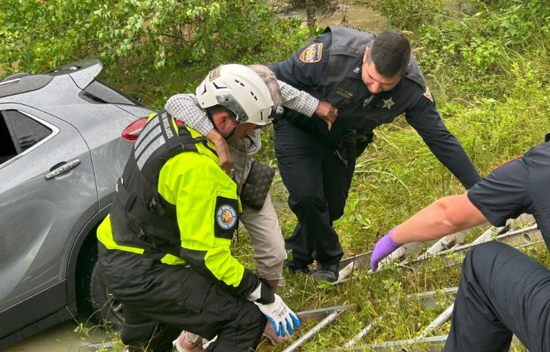 Deputy Rescues 100-Year-Old Woman Stranded in Flooded Ditch in Montgomery County