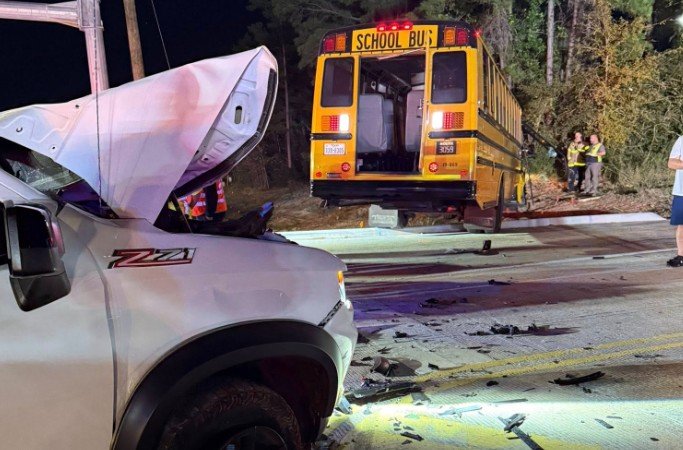 School Bus and Pickup Collide Outside College Park High School