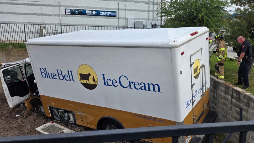Ice Cream Truck Crashes Into Retention Pond at Humble Gas Station